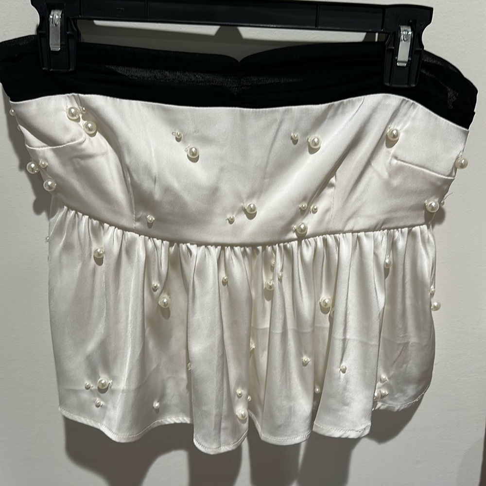 Maeve by Anthropologie silk and pearl strapless top